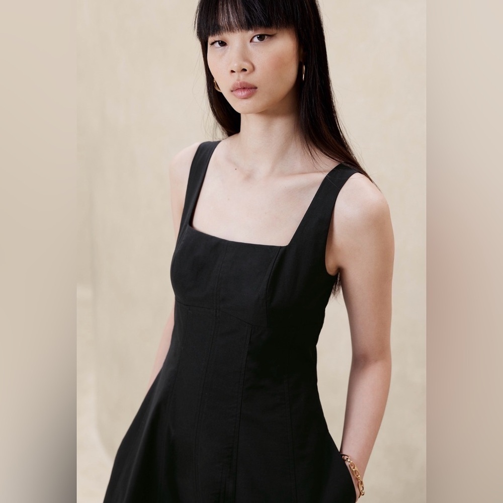 Banana Republic Black Midi Dress Corset Whimsigoth Cottagecore Size 4 Pockets - Picture 2 of 14